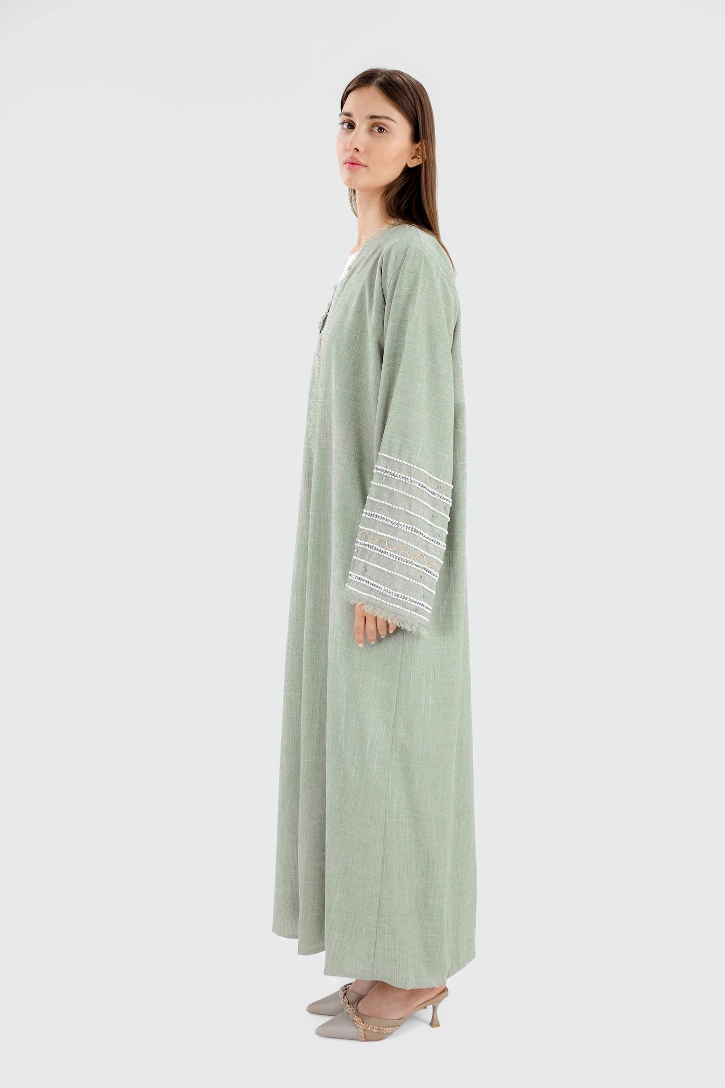 PEARL LINEN ABAYA - GREEN