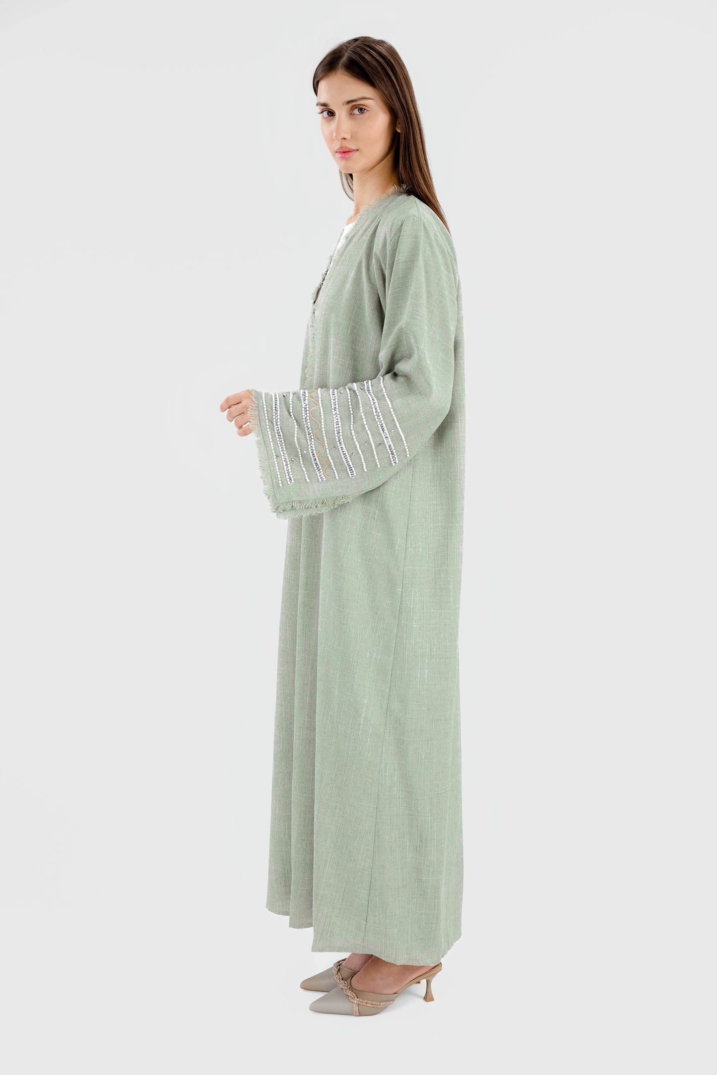PEARL LINEN ABAYA - GREEN
