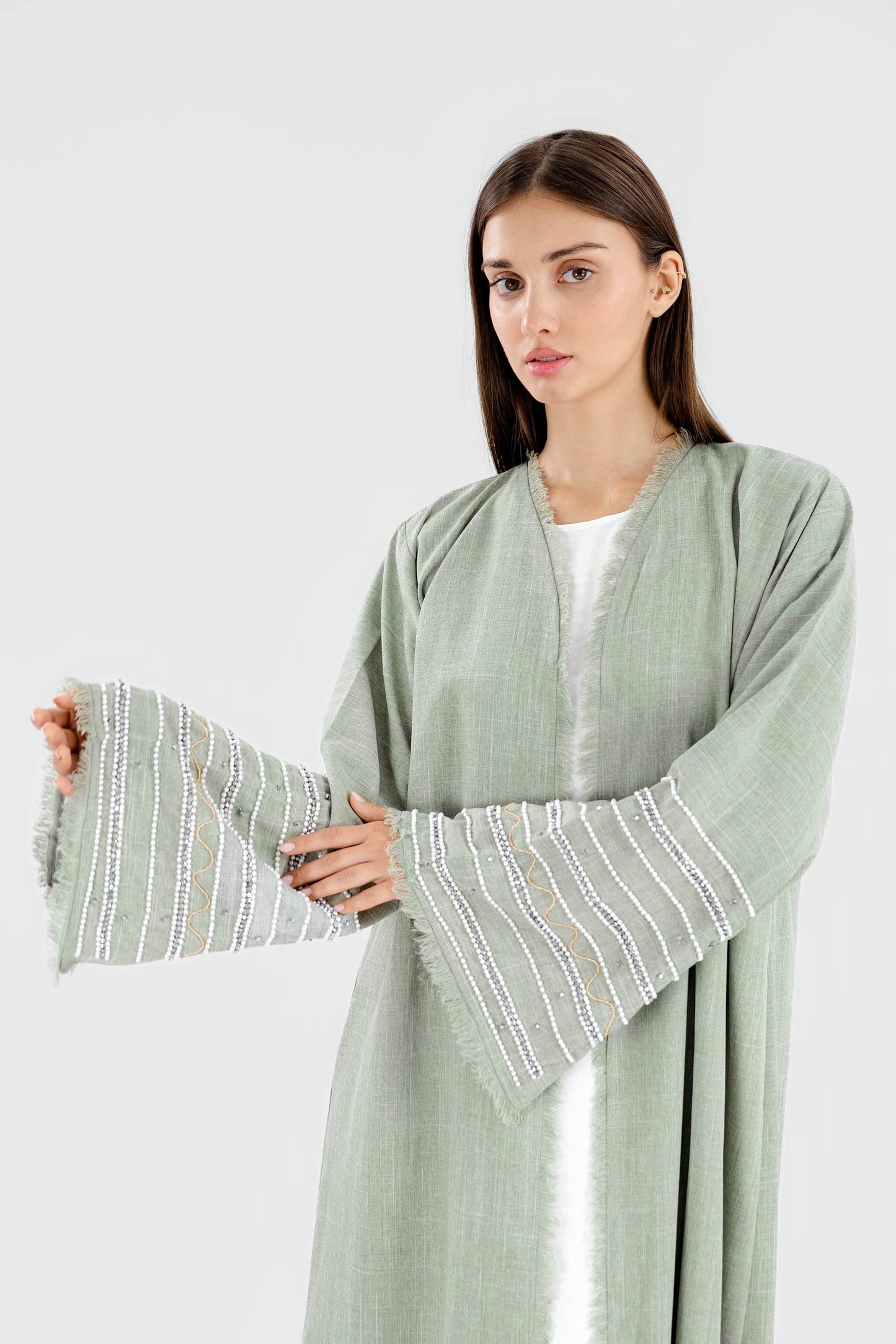 PEARL LINEN ABAYA - GREEN