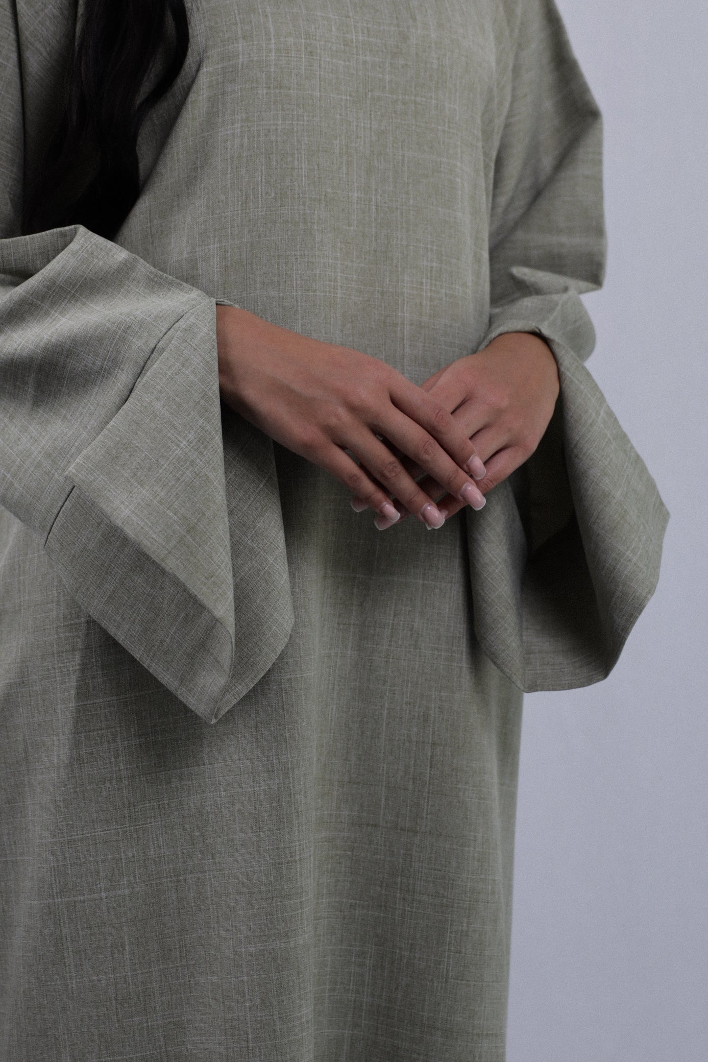 Linen Pocket Abaya | Sage Green