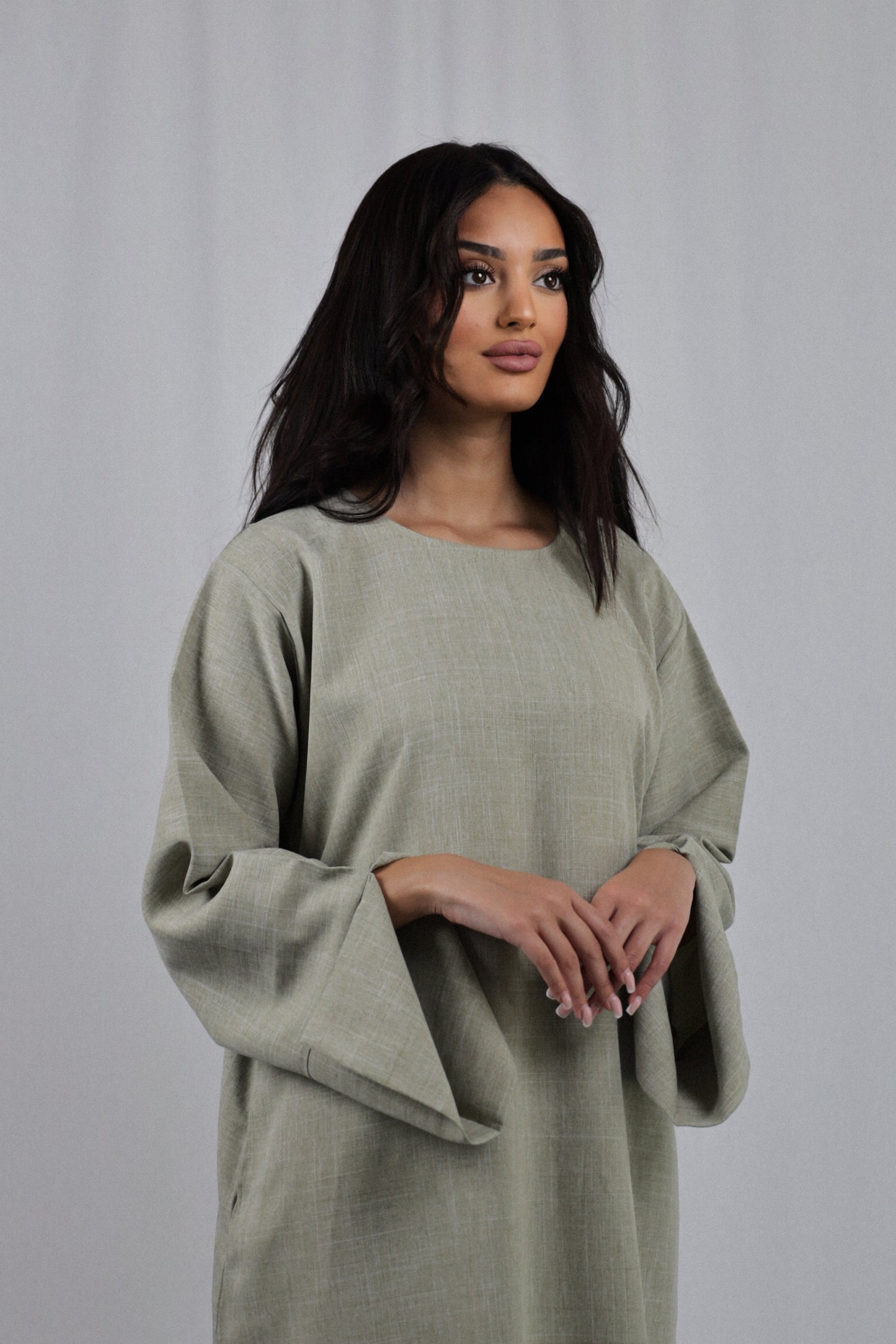Linen Pocket Abaya | Sage Green