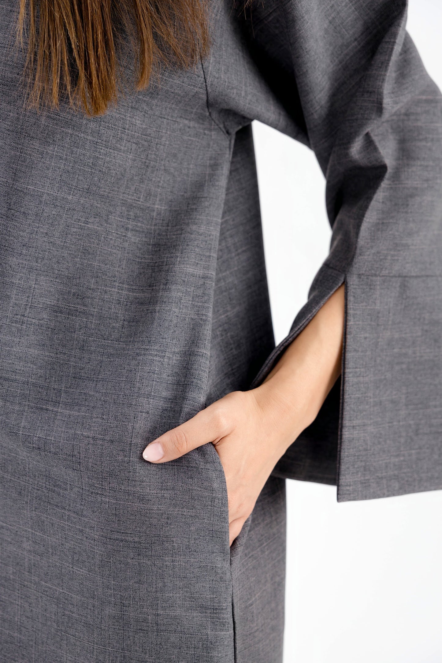 Linen Pocket Abaya | Dark Grey