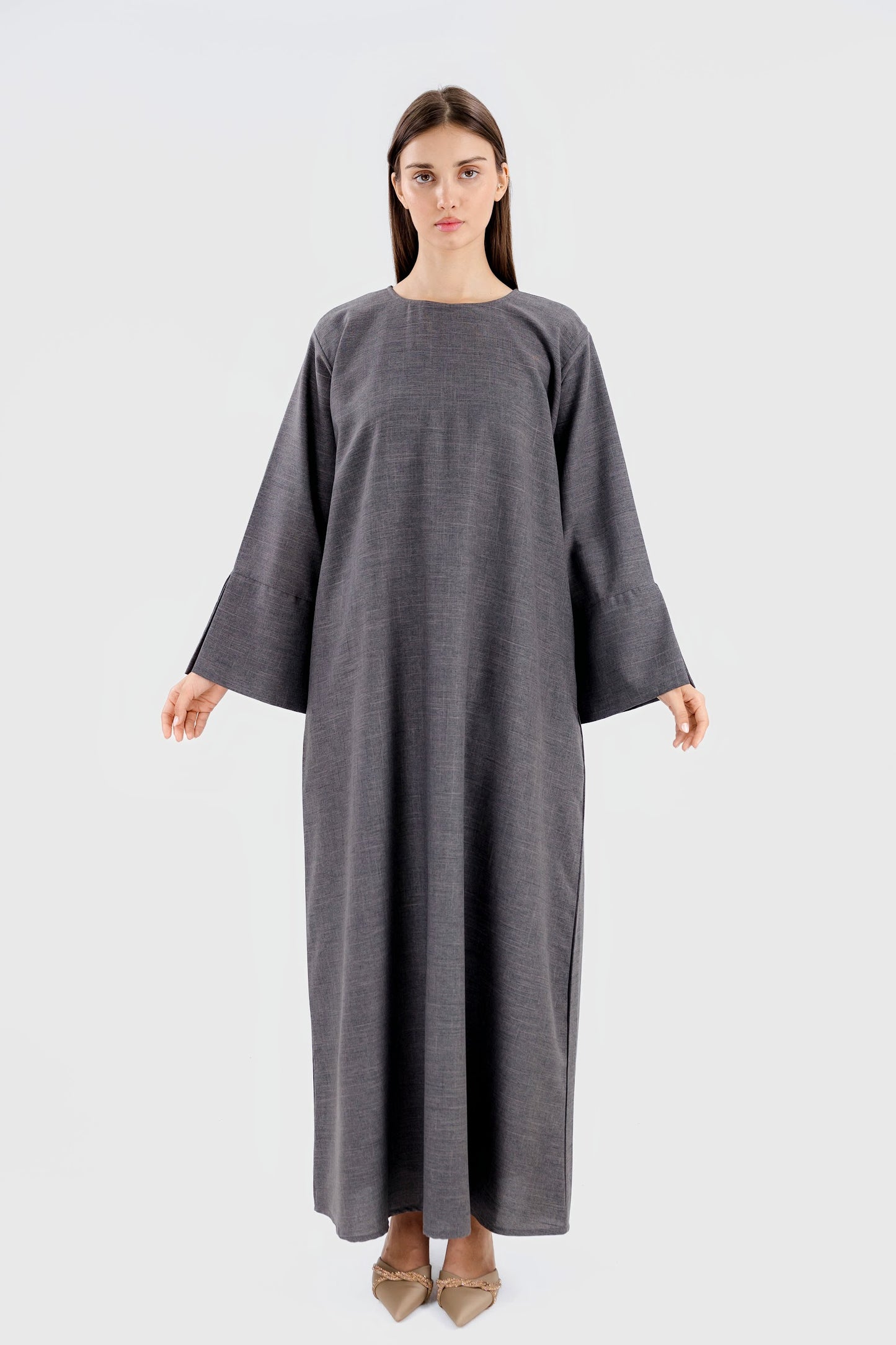 Linen Pocket Abaya | Dark Grey