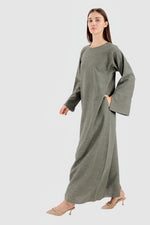 Load image into Gallery viewer, Linen Pocket Abaya | Forest