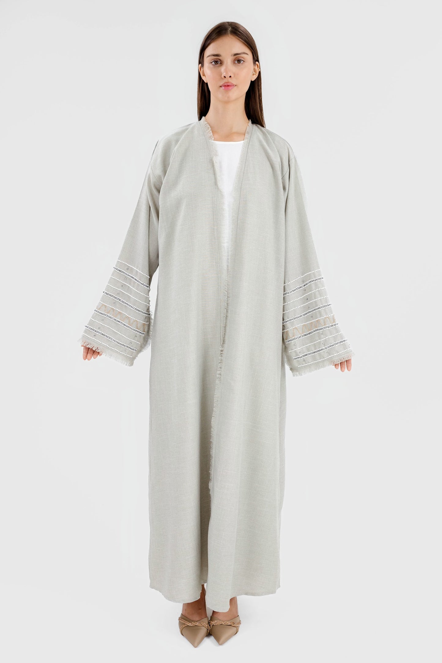 Pearl Linen Abaya - Beige