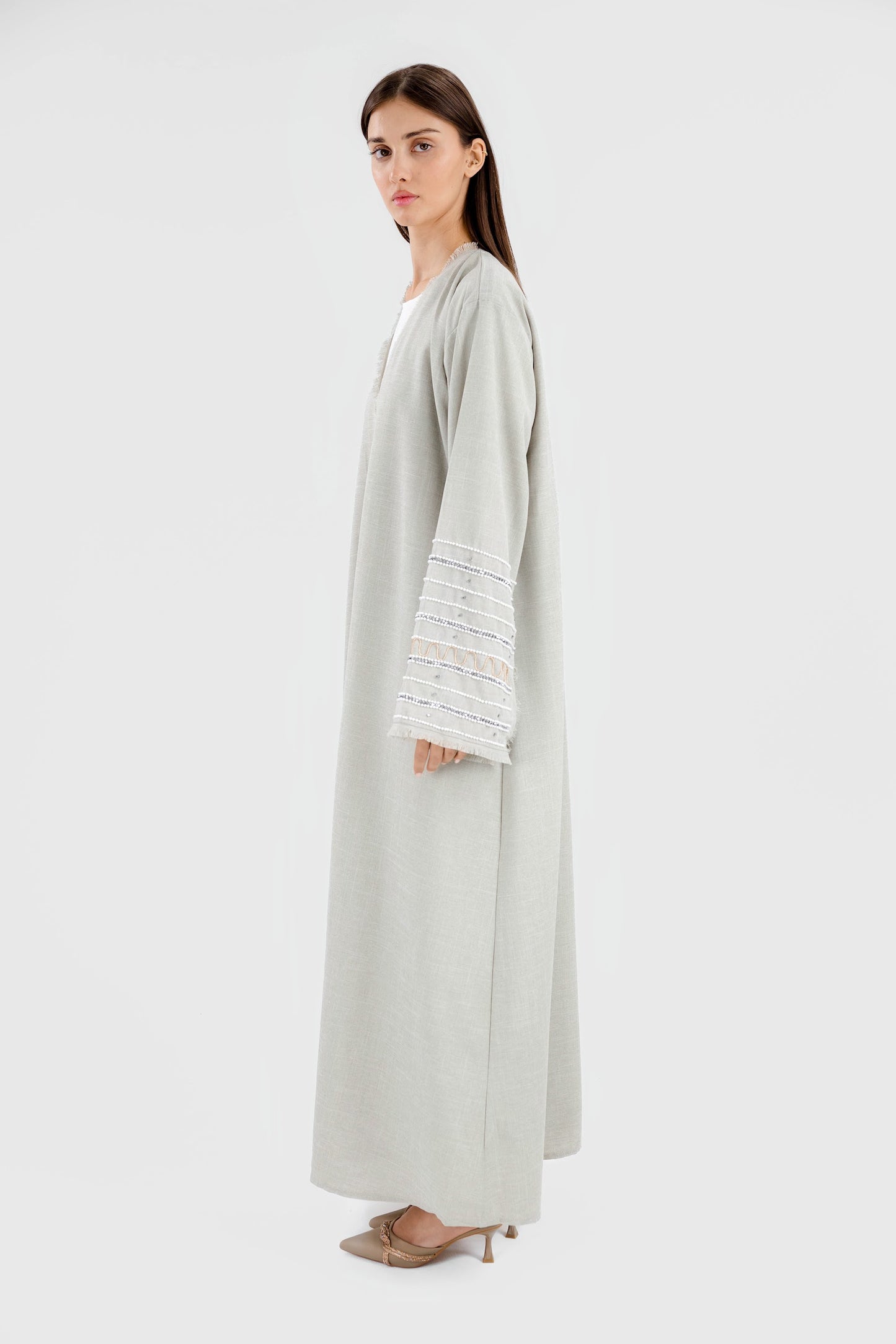 Pearl Linen Abaya - Beige