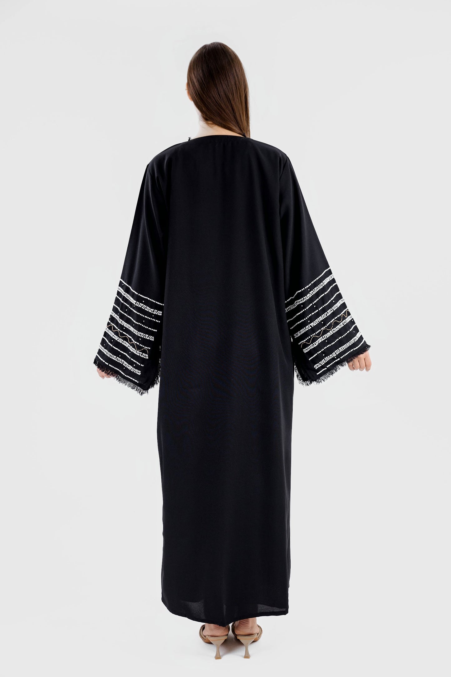 Pearl Linen Abaya - Black