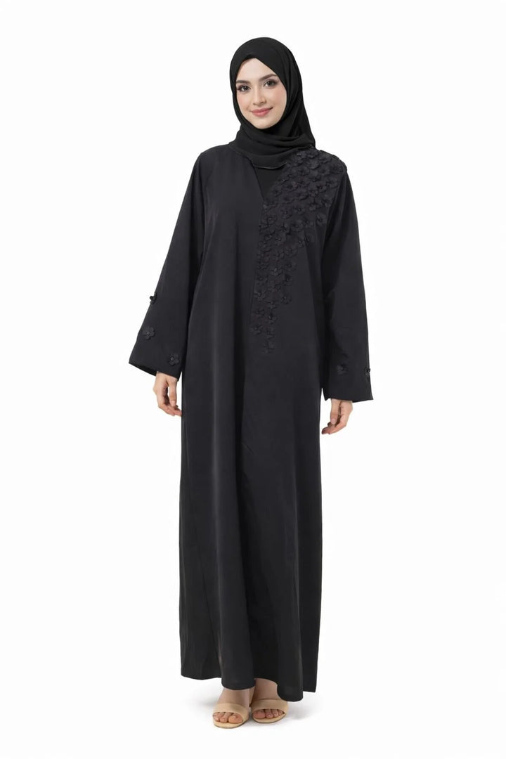 Floralina Floral Button Abaya – Flower Embellished Modest Abaya