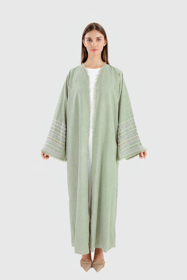 PEARL LINEN ABAYA - GREEN
