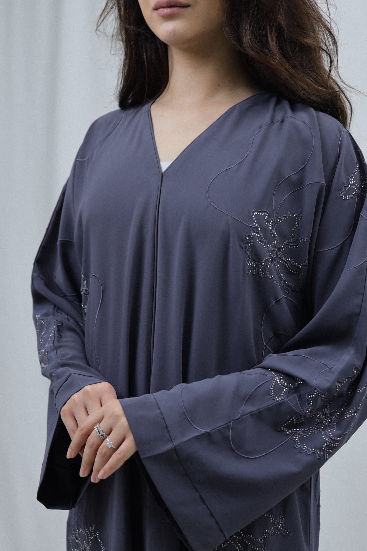 Embroidery Abaya | Dusty Blue