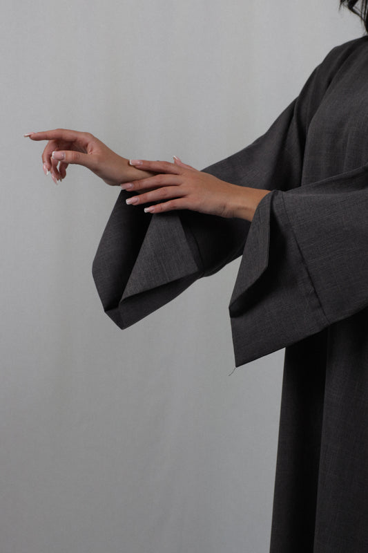 Linen Pocket Abaya | Dark Grey