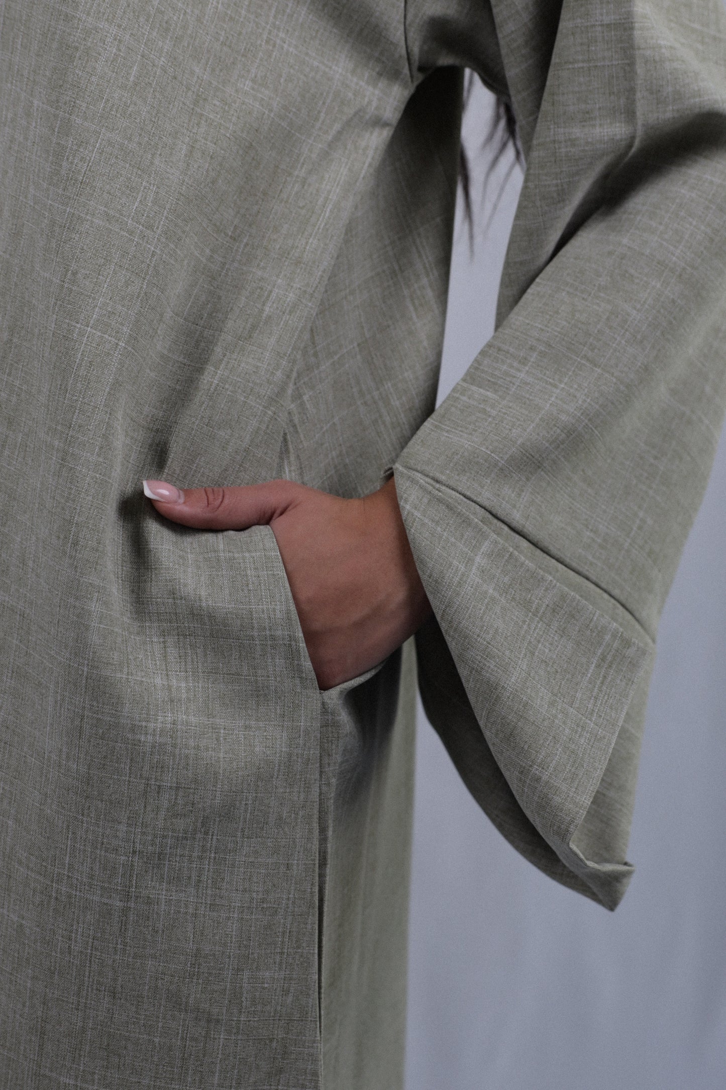Linen Pocket Abaya | Sage Green