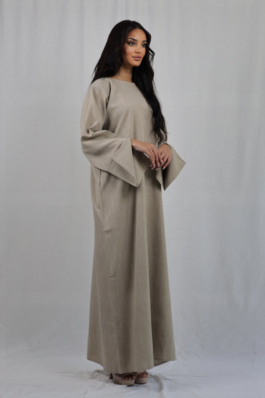 Linen Pocket Abaya | Beige