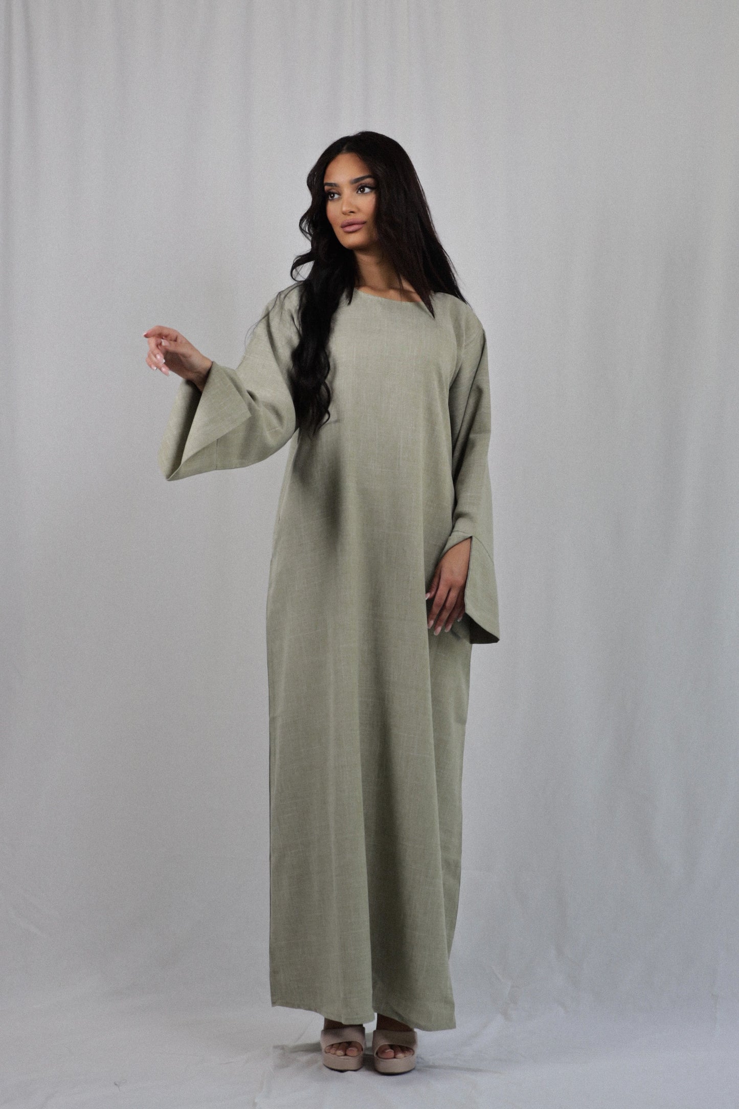 Linen Pocket Abaya | Sage Green