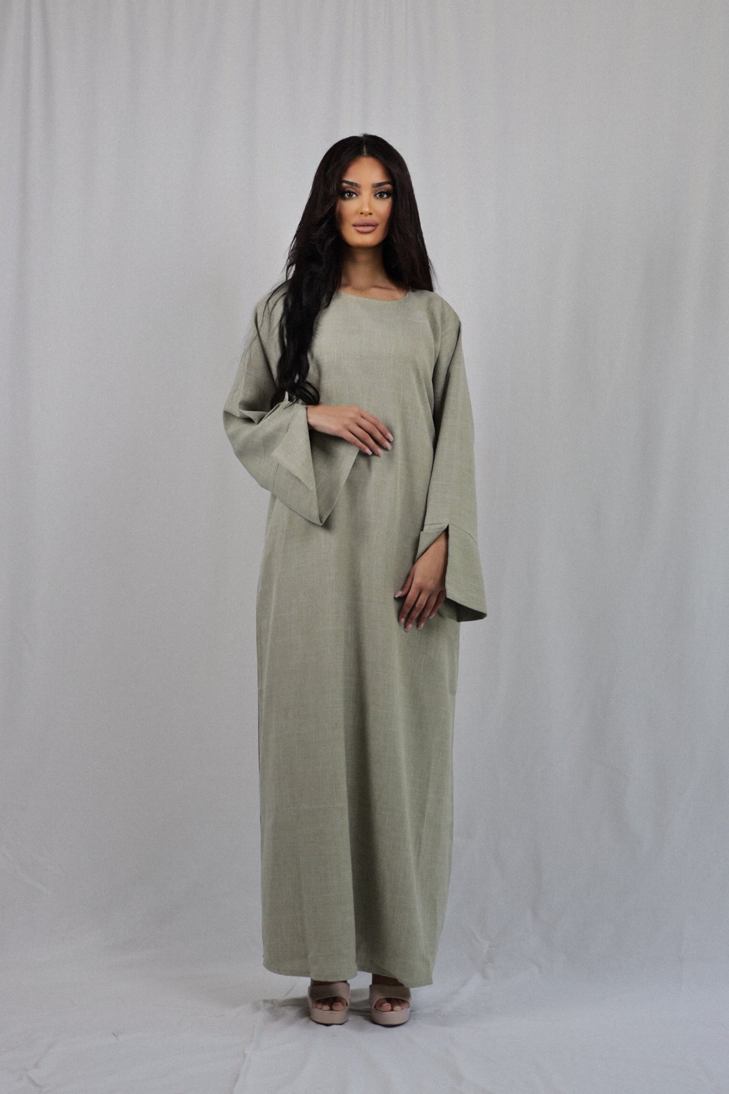 Linen Pocket Abaya | Sage Green