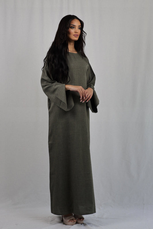 Linen Pocket Abaya - Forest