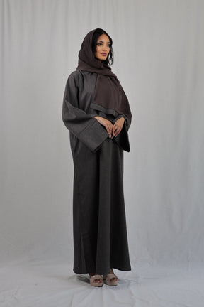 Linen Pocket Abaya | Dark Grey