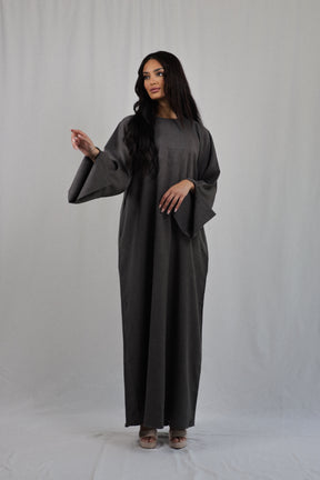 Linen Pocket Abaya | Dark Grey