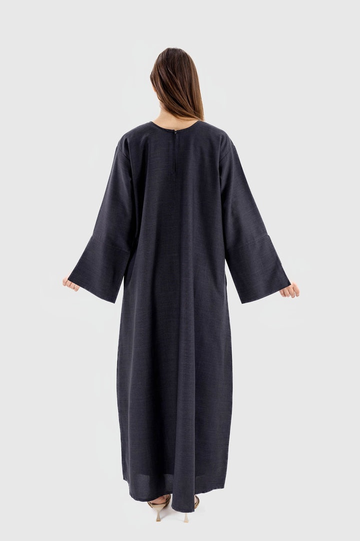 Linen Pocket Abaya | Black