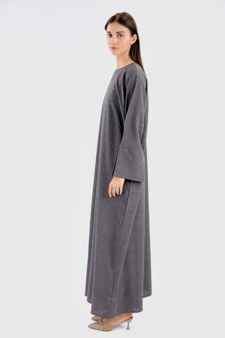 Linen Pocket Abaya | Dark Gray