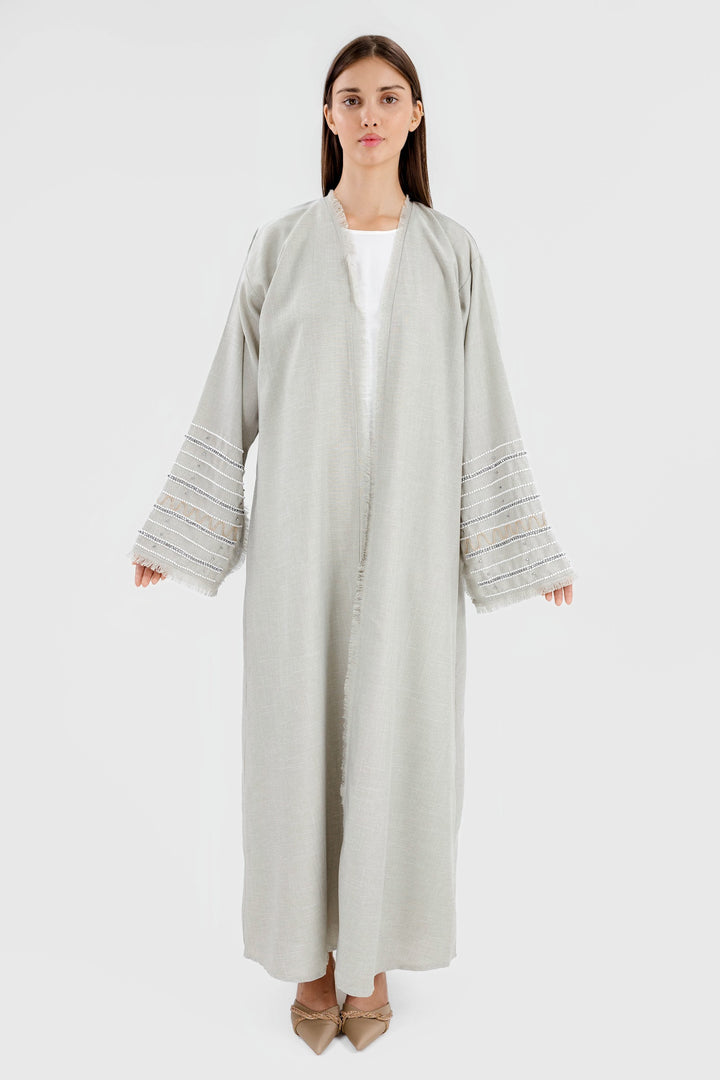 Pearl Linen Abaya | Soft Green
