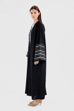 Bild in den Galerie-Viewer laden, Perlen-Leinen-Abaya - Schwarz
