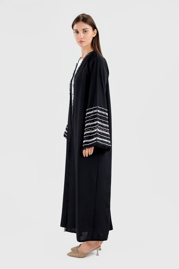 Pearl Linen Abaya - Black