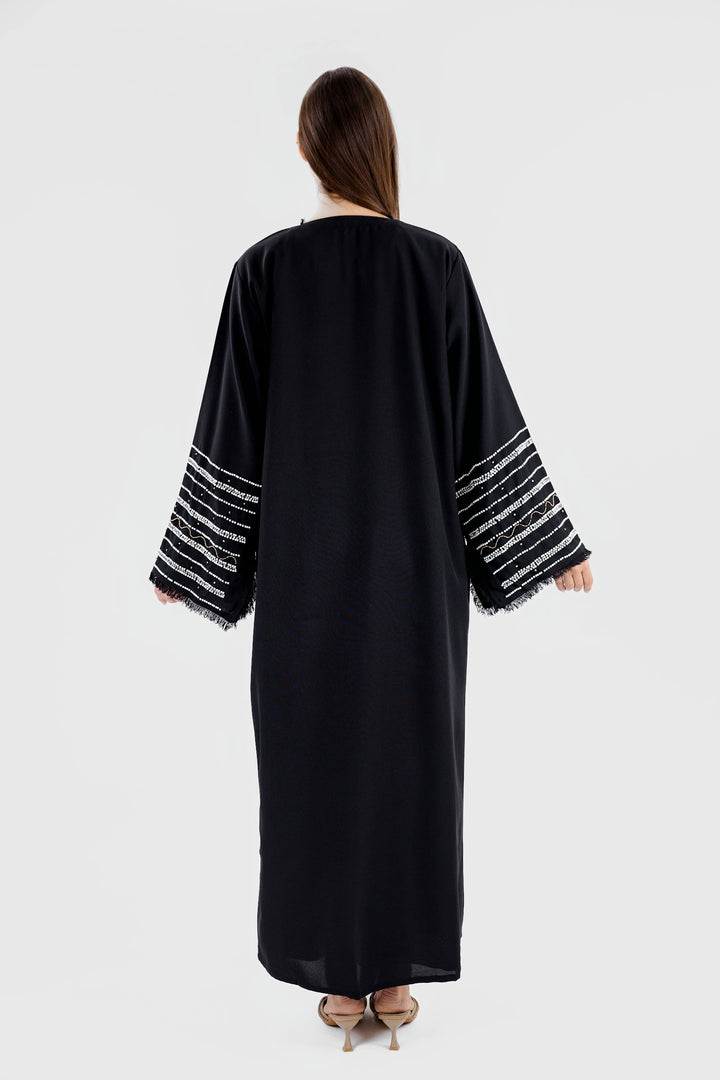 Perlen-Leinen-Abaya - Schwarz