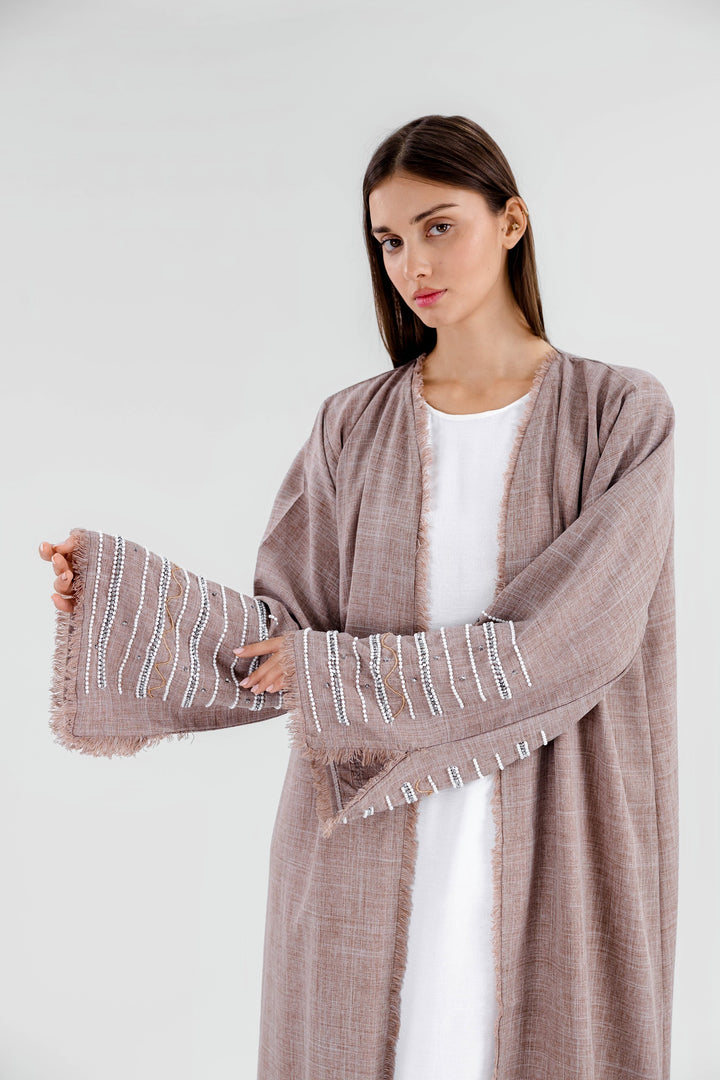 Pearl Linen Abaya | Pink
