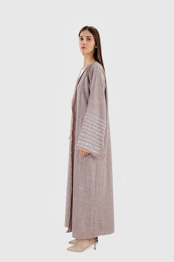 Pearl Linen Abaya - Pink