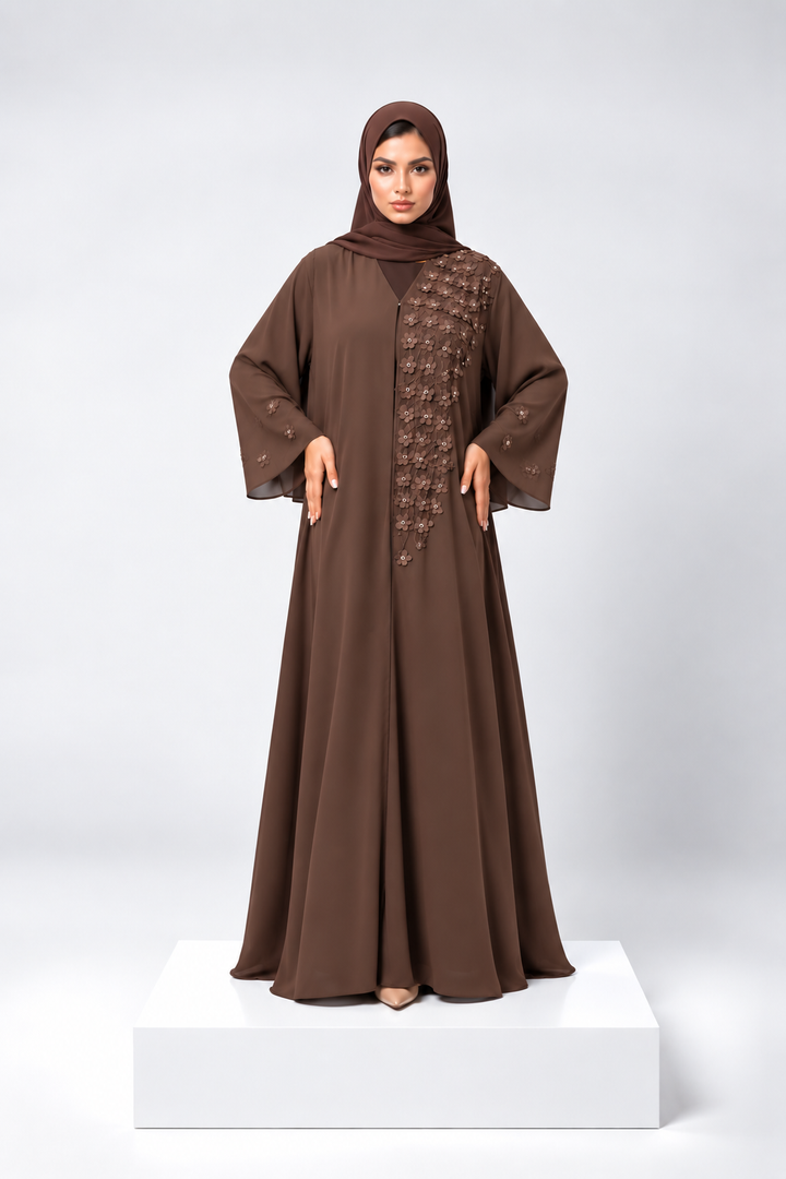 Floralina Floral Button Abaya – Flower Embellished Modest Abaya